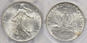 France 1917 2 Francs PCGS MS 64 rare condition Gad-532 PC1236 combine shipping
