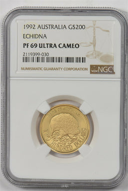 Australia 1992 200 Dollars gold Echidna animal NGC Proof 69 Ultra Cameo 0.2948oz