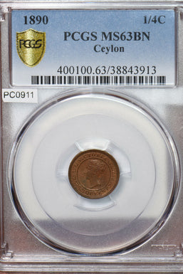 Ceylon 1890 1/4 Cent PCGS MS64BN PC0911* combine shipping<br/><br/>The one you r
