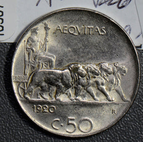 Italy 1920 50 Centesimi silver reeded edge I0307 combine shipping
