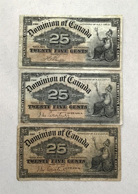 Canada 1900series 25 Cents Lot of 3 circulated~Fine RC0345 combine shipping