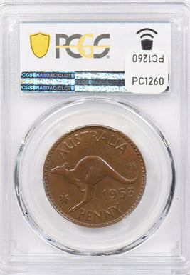 Australia 1955 (m) Penny Kangaroo animal PCGS PR 64BN rare condition PC1260 com