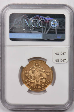 Barbados 1984 FM 100 Dollars gold NGC Proof 68 Ultra Cameo 0.0998oz gold. Triton