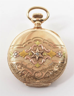 14K Gold ELGIN Pocket Watch Hunter Case 47.5 g Diamond TCW 0.035ct RG0244