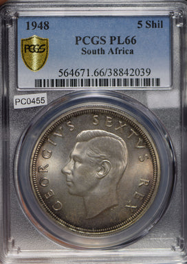 South Africa 1948 5 Shillings Springbok animal PCGS PL66 prooflike surface PC045