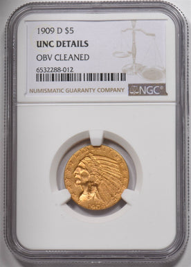 1909-D Gold $5 Indian Head Half Eagle NGC UNC NG1782