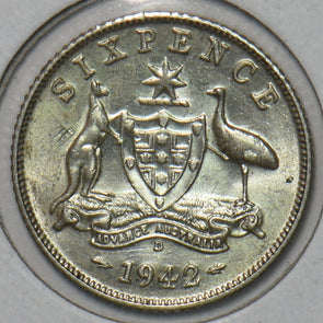 Australia 1942 D 6 Pence Kangaroo animal Emu 195604 combine shipping