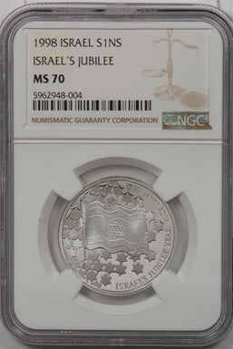 Israel 1998 New Sheqel silver NGC MS 70 Israel's Jubilee Perfect 70 NG1515 combi