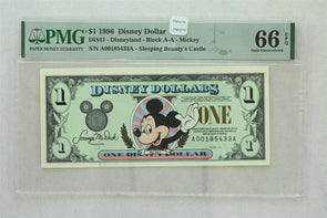 Disney Dollar 1996 Dollar PMG Gem UNC 66EPQ DIS41. Mickey. Sleeping Beauty's Ca