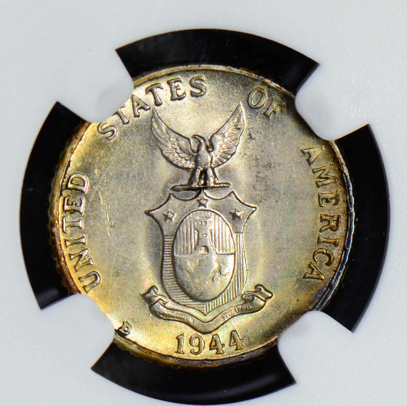 Philippines 1944 D 10 Cents silver NGC MS63 nice golden toning NG0538 combine sh