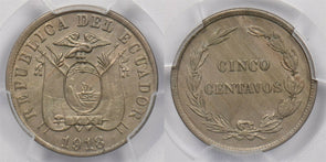 Ecuador 1918 5 Centavos Eagle animal PCGS MS 64 finest known rare condition PC1