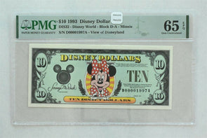 Disney Dollar 1993 $10 PMG Gem UNC 65EPQ DIS32. Minnie. View of Disneyland PM02