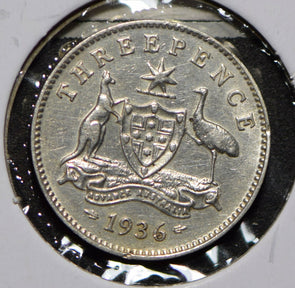 Australia 1936 3 Pence Kangaroo animal Emu  292011 combine shipping