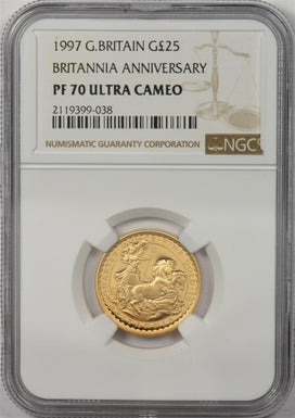 Great Britain 1997 25 Pounds gold Horse animal NGC Proof 70 Ultra Cameo 0.25oz g