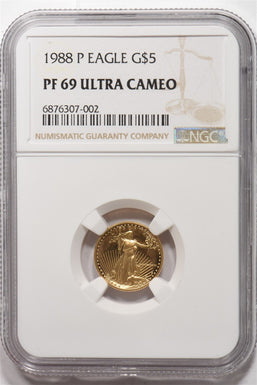 1988-P $5 1/10oz Gold Eagle PROOF NGC PF69 UC NG1809