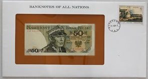 Poland 1984 50 Zlotych note (1979) Bank of all nations. 6 Zlotych stamp cancelle
