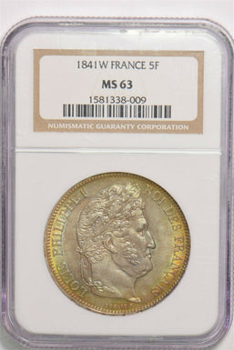 France 1841 W 5 Francs NGC MS63 Gorgeus golden toning NG1016 combine shipping