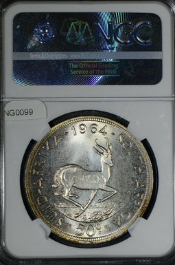 NG0099 South Africa gorgeous toning 1964 50 Cents NGC PL 66  combine shipping