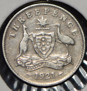 Australia 1921 3 Pence Kangaroo animal Emu  191462 combine shipping