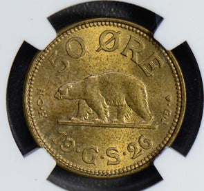 Greenland 1926 50 Ore polar bear animal NGC MS65 NG0535 combine shipping