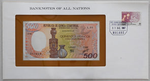 Equatorial Guinea 1987 500 Francs Bank of all nations. 60 Francs stamp cancelled