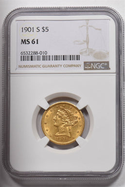 1901-S Gold $5 Liberty Head Half Eagle NGC MS61 NG1780