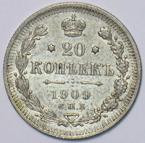 Russia Empire 1909 20 Kopeks Eagle animal 194050 combine shipping