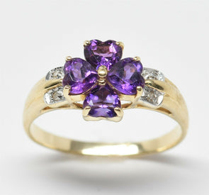14K Gold Amethyst Diamond Ring 2.55g RG0209