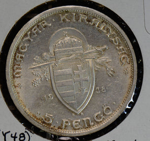 Hungary 1938 5 Pengo silver  H0080 combine shipping