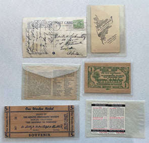 US 1932 Chicago Misc lot of wooden nickels bird cards + vintage postcard BL0105