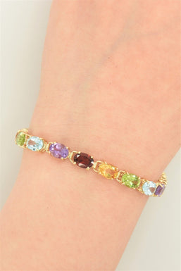14K Gold Saphire Multicolor Tennis Bracelet 9.32g Size 7 1/4
