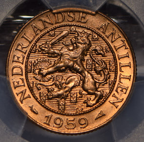 Netherlands Antilles 1959 2 1/2 Cents Lion animal PCGS MS65RD rare in red PC0834