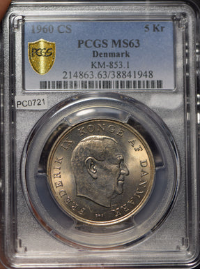 Denmark 1960 5 Kroner PCGS MS63 KM-853.1 PC0721 combine shipping