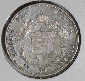 Hungary 1869 Forint silver rare this grade H0094 combine shipping