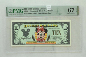 Disney Dollar 1999 $10 PMG Superb Gem Unc 67EPQ DIS61. Minnie. View of Disneyla