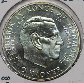 Denmark 1972 10 Kroner BU Death of Frederik IX and accession of Margrethe II 294