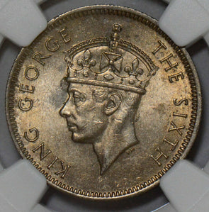 NG0214 Malaya and British Borneo 1947  20 Cents NGC MS 63 beautiful toning combi