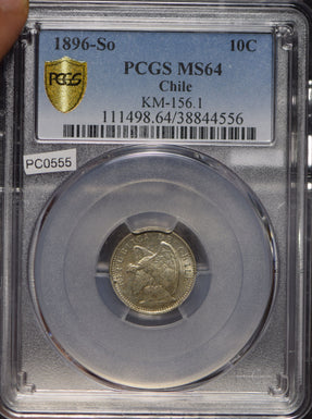 Chile 1896 So 10 Centavos  Defiant Condor animal PCGS MS64 KM-156.1 PC0555 combi