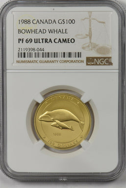 Canada 1988 100 Dollars gold Bowhead whale animal NGC Proof 69 Ultra Cameo 0.25o