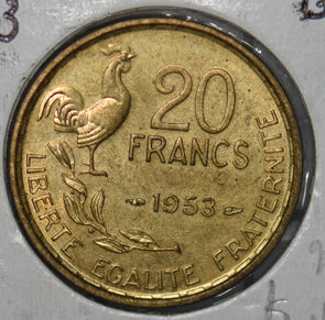 France 1953 20 Francs rooster animal BU 290016 combine shipping