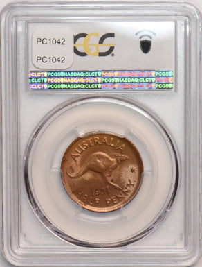 Australia 1951 p 1/2 Half Penny Kangaroo animal PCGS MS63RB With Dot PC1042 comb