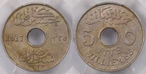 Egypt 1917 -H AH 1335 5 Milliemes PCGS MS 63 KM-315 PI0214 combine shipping