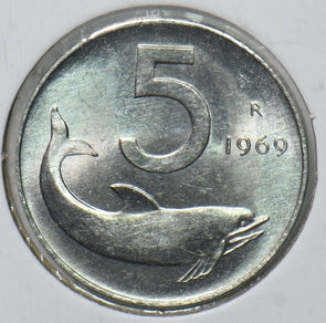 Italy 1969 5 Lire Dolphin animal 901529 combine shipping