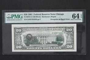 US 1981 Overprint on Back Error $20 PMG Choice Uncirculated 64EPQ Federal Reserv