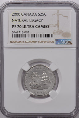 Canada 2000 25 Cents Silver NGC Proof 70 Ultra Cameo Natural Legacy Perfect 70 N