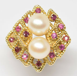 14K Gold Ruby Pearl Ring 9.06g RG0170