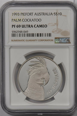 Australia 1993 10 Dollar silver NGC Proof 69UC Piefort Palm Cackatoo NG1478 comb