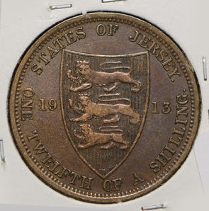 Jersey 1913 1/12 Shilling Lion animal  291742 combine shipping
