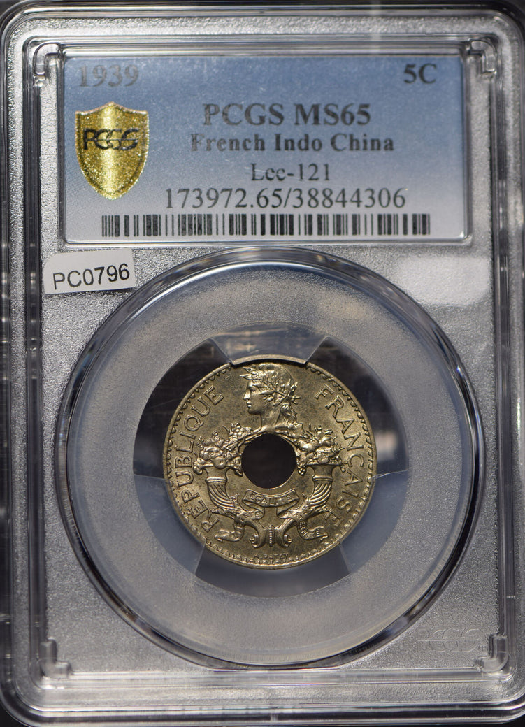 French Indo China 1939 5 Cents PCGS MS65 PC0796* combine shipping<br/><br/>Multi