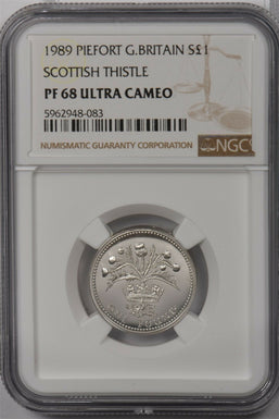 Great Britain 1989 Pound silver NGC Proof 68UC Piefort Scottish Thistle NG1474 c